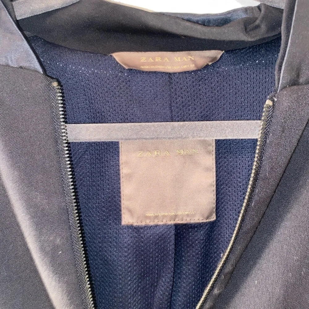 Zara Man Black Bomber Jacket with Satin Sleeves and elastic wrist Size S - Picture 3 of 8